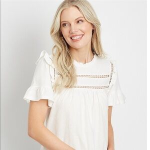 Solid Crochet Ruffle Sleeve Top